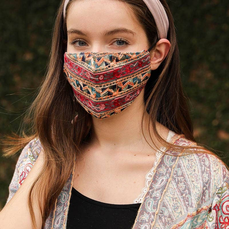 Abstract Pattern Embroidered Face Mask - Wild Luxe Boutique