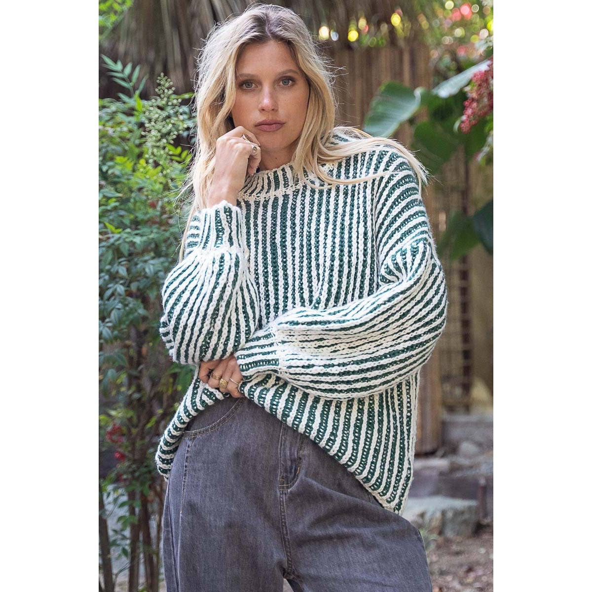 Two-Tone Woven Mock Neck Sweater - Wild Luxe Boutique