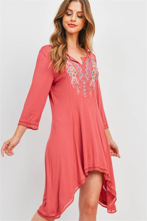 Embroidered Asymmetrical Hem Dress - Wild Luxe Boutique