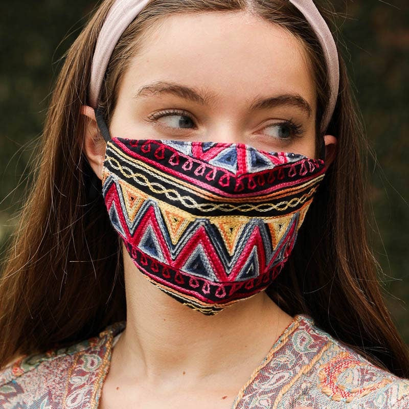 Decorative Pattern Embroidered Face Mask - Wild Luxe Boutique
