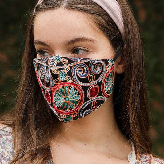 Floral Pattern Embroidered Face Mask - Wild Luxe Boutique