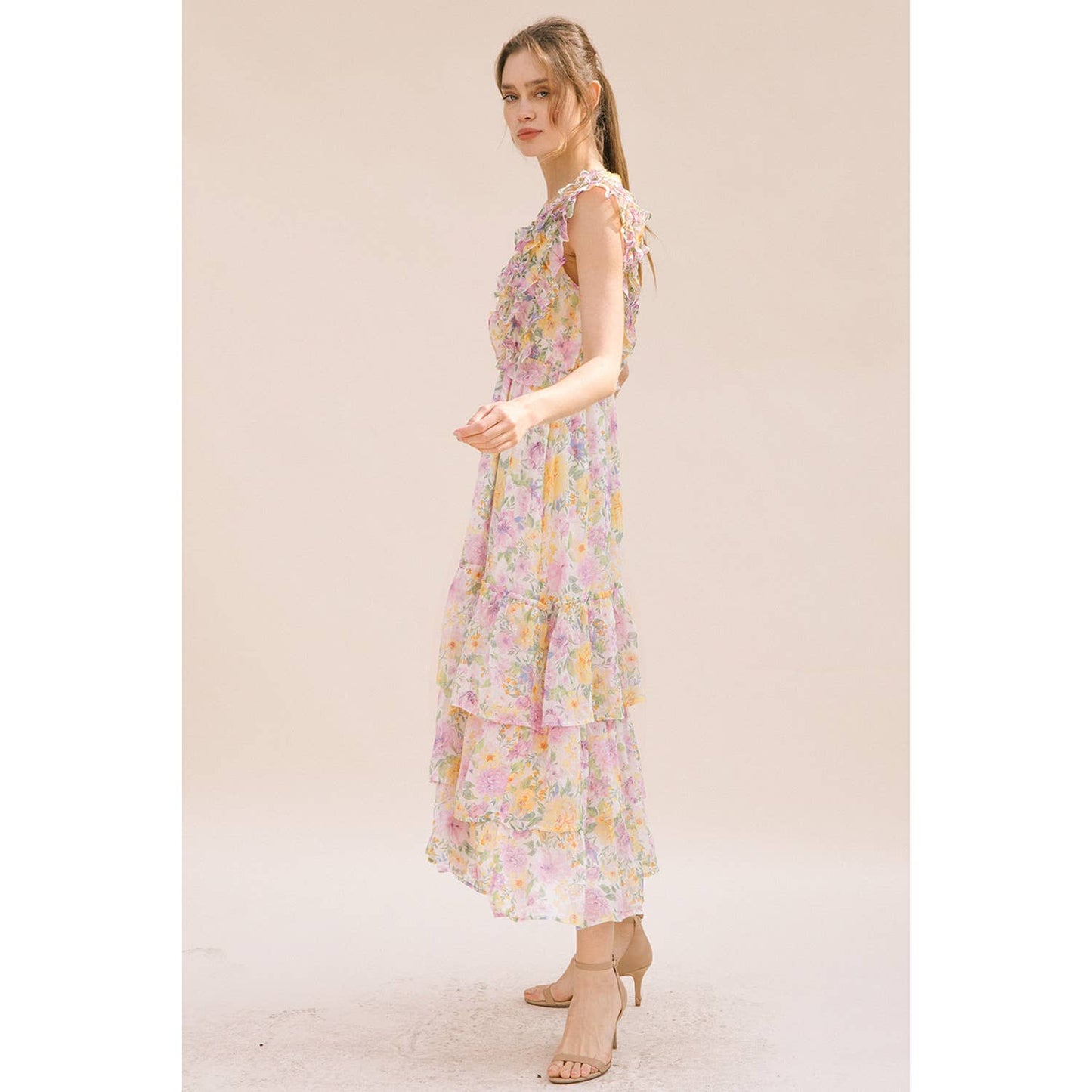 Floral Print Ruffled Maxi Dress