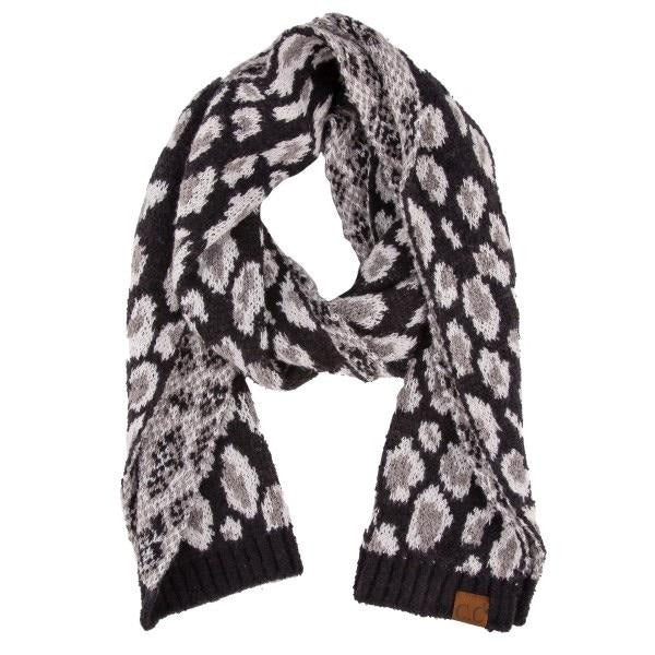 Black Leopard Print Jacquard Knit Scarf - Wild Luxe Boutique