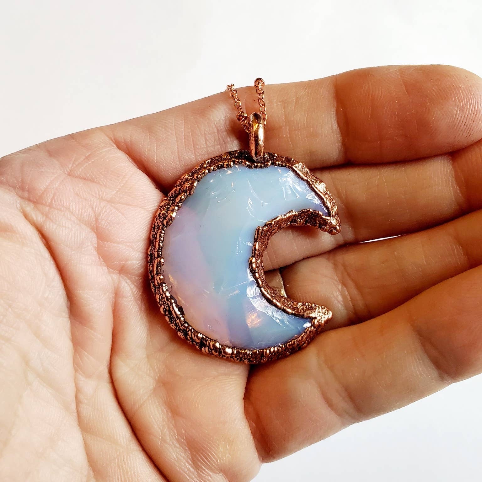 Opalite Crystal Crescent Moon Necklace - Wild Luxe Boutique