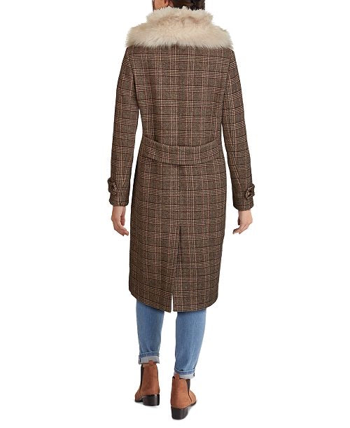 Kenneth Cole Plaid Long Coat with Removable Faux Fur Collar - Wild Luxe Boutique