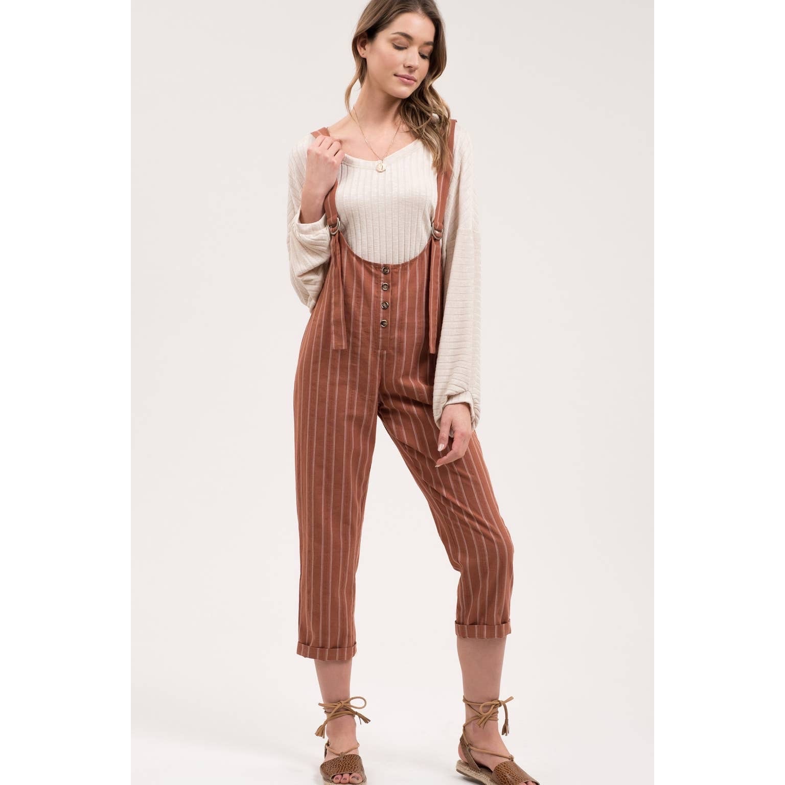 Cinnamon Pinstriped Jumpsuit - Wild Luxe Boutique