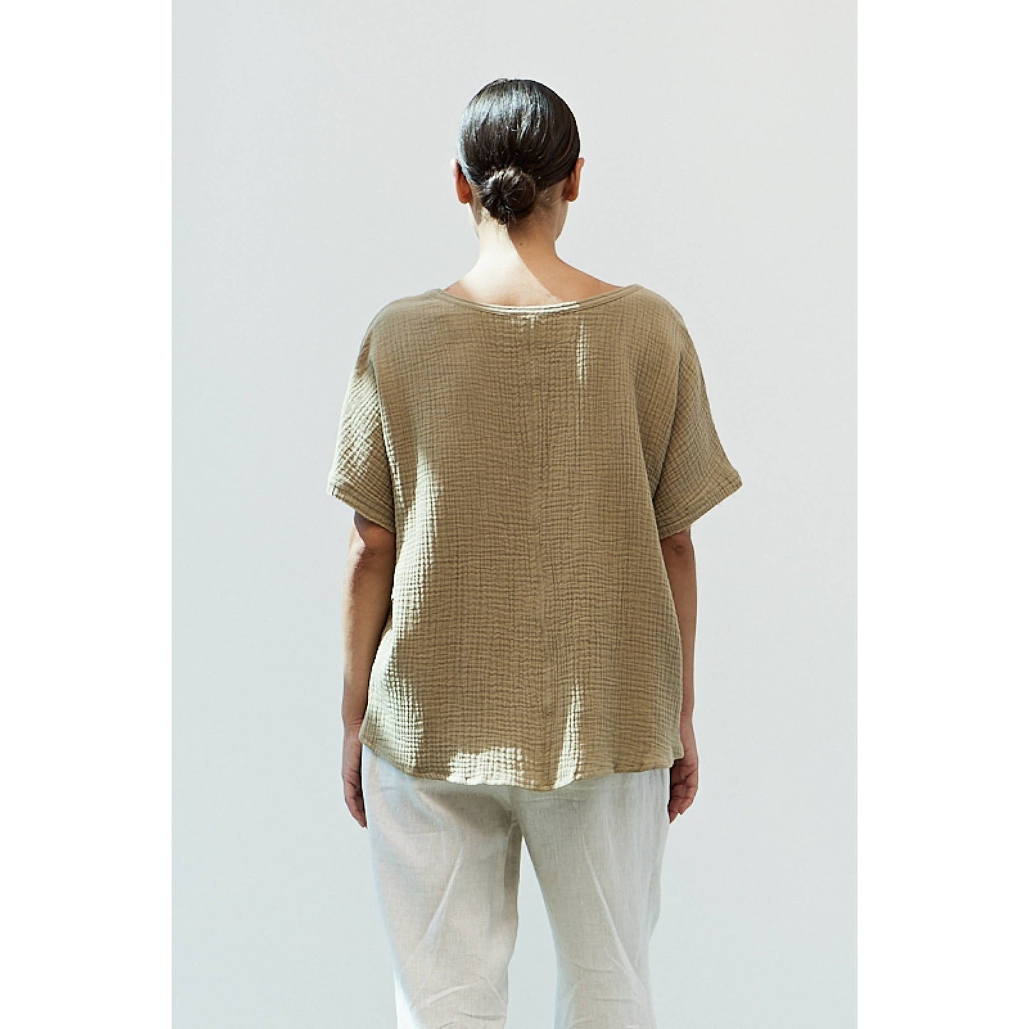 Grade & Gather Cotton Gauze Blouse in Dried Thyme