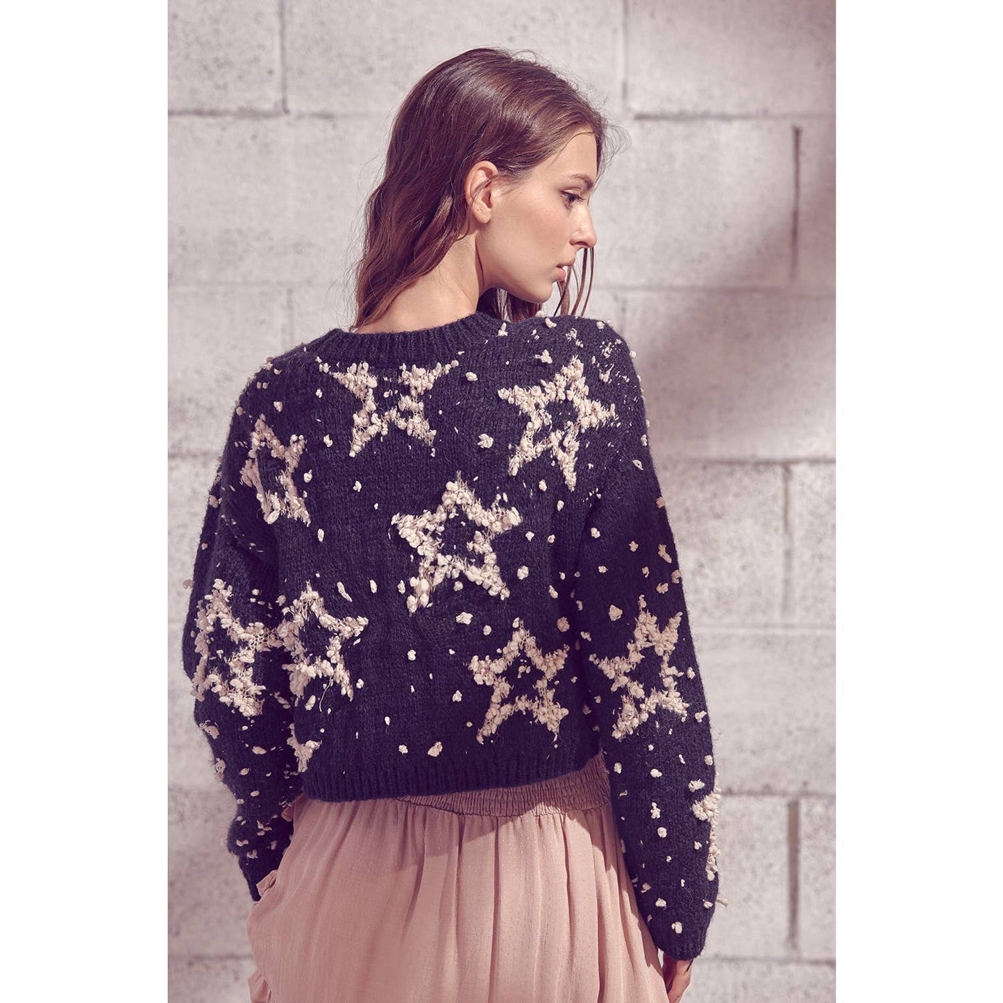 Storia 3D Fuzzy Star Cropped Sweater - Wild Luxe Boutique