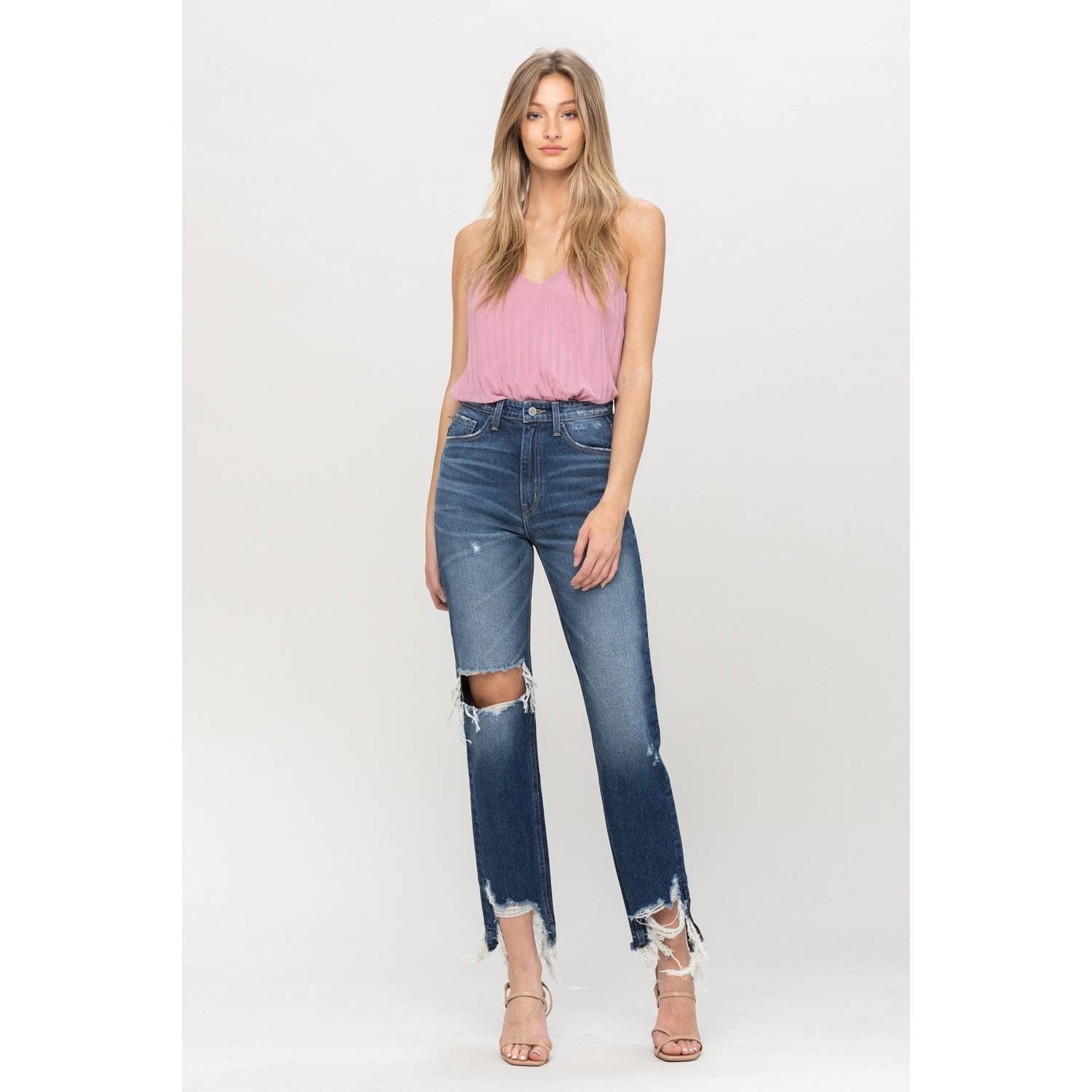 Charity High-Rise Distressed Hem Straight Denim - Wild Luxe Boutique