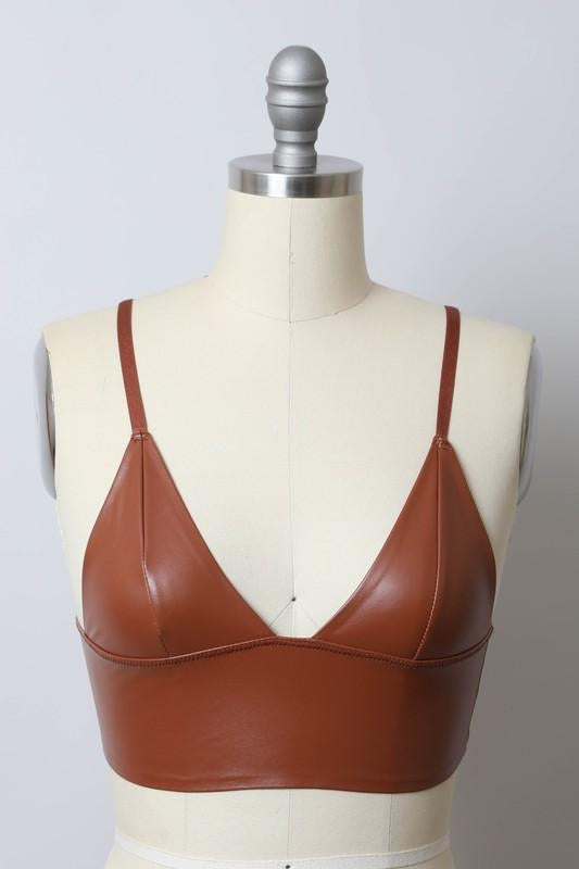 Cognac Faux Leather Longline Bralette - Wild Luxe Boutique