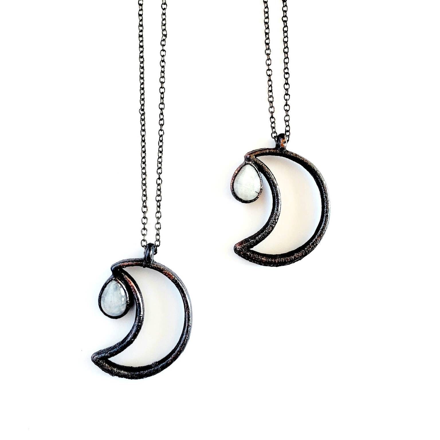 Rainbow Moonstone & Lunar Moon Silhouette Necklace - Wild Luxe Boutique