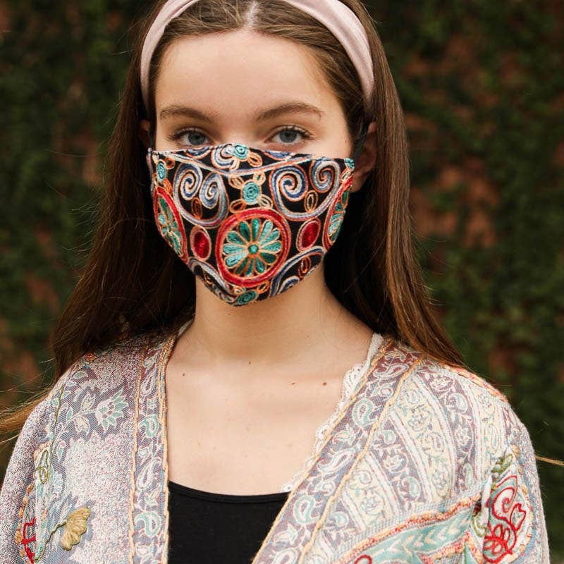 Floral Pattern Embroidered Face Mask - Wild Luxe Boutique