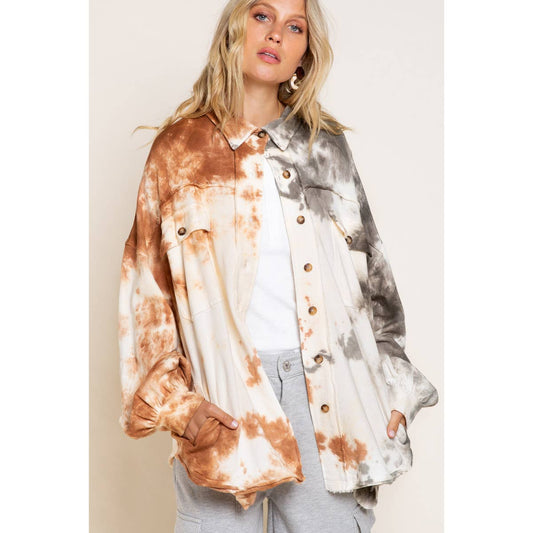 Tie Dye Utility Jacket in Toasted Coffee - Wild Luxe Boutique