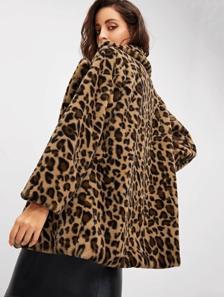 Notch Collar Leopard Print Teddy Coat - Wild Luxe Boutique