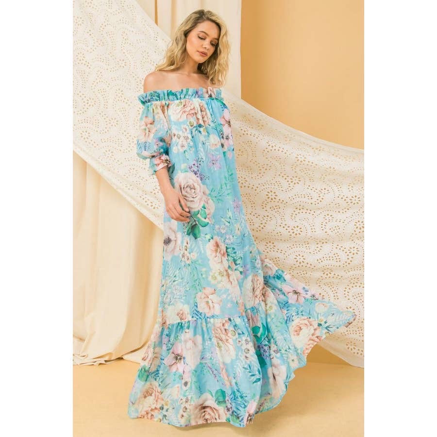 Floral Print Ruffled Maxi Dress - Wild Luxe Boutique