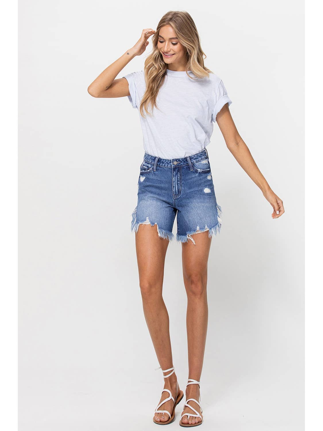 High Rise Distressed Side Shorts