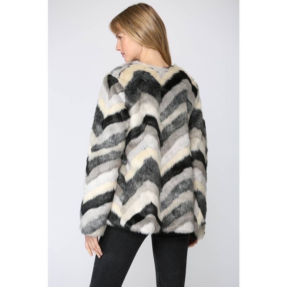 Chevron Faux Fur Coat - Wild Luxe Boutique