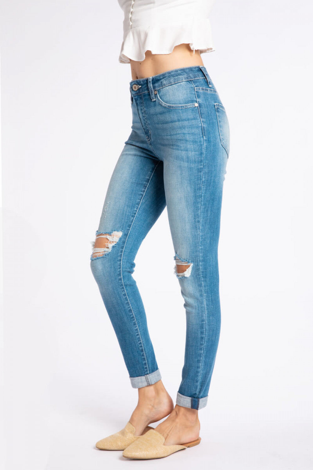 Penelope Distressed Cuffed Skinny Jeans - Wild Luxe Boutique