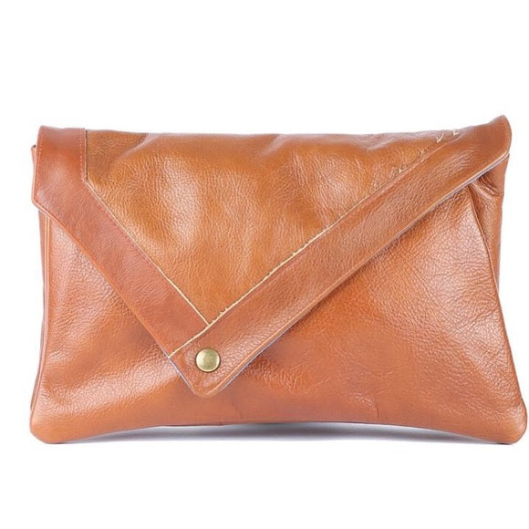 Brown Leather Envelope Clutch - Wild Luxe Boutique