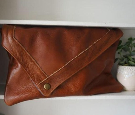 Brown Leather Envelope Clutch - Wild Luxe Boutique