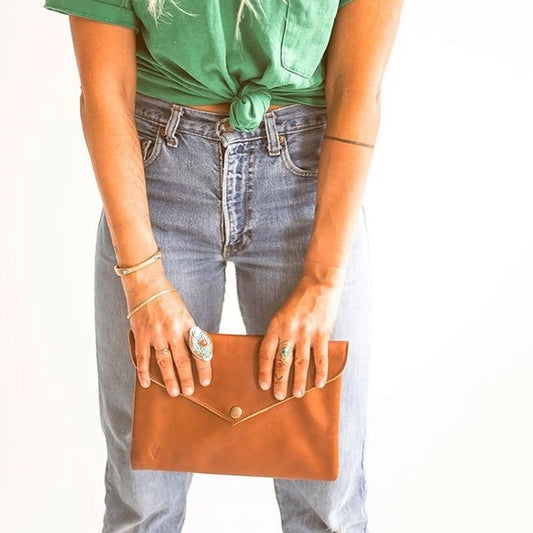 Brown Leather Mini Envelope Clutch - Wild Luxe Boutique