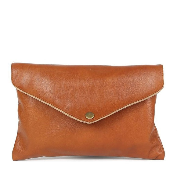 Brown Leather Mini Envelope Clutch - Wild Luxe Boutique