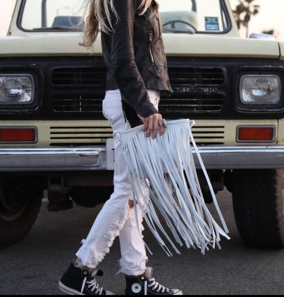 White Leather Fringe Messenger - Wild Luxe Boutique
