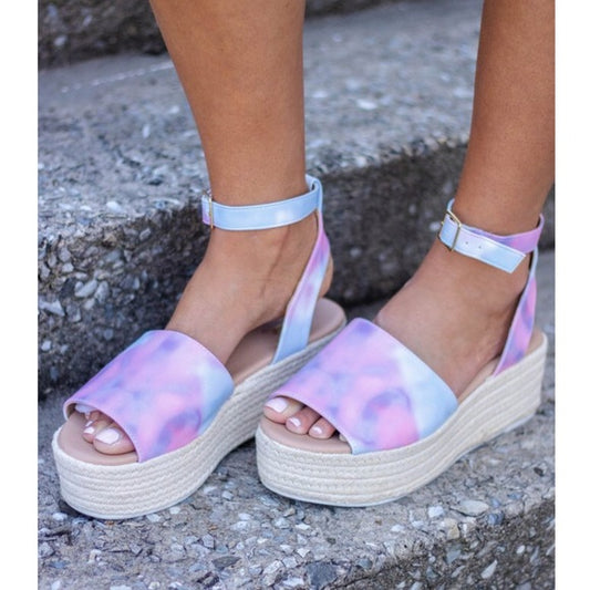 Pastel Tie Dye Flatform Espadrille Sandals - Wild Luxe Boutique