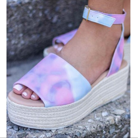 Pastel Tie Dye Flatform Espadrille Sandals - Wild Luxe Boutique