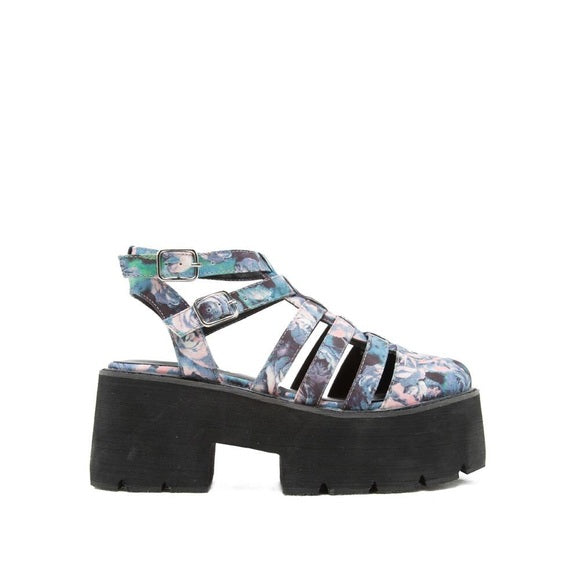 Floral Blue & Pink Roses Lug Sole Caged Sandal - Wild Luxe Boutique