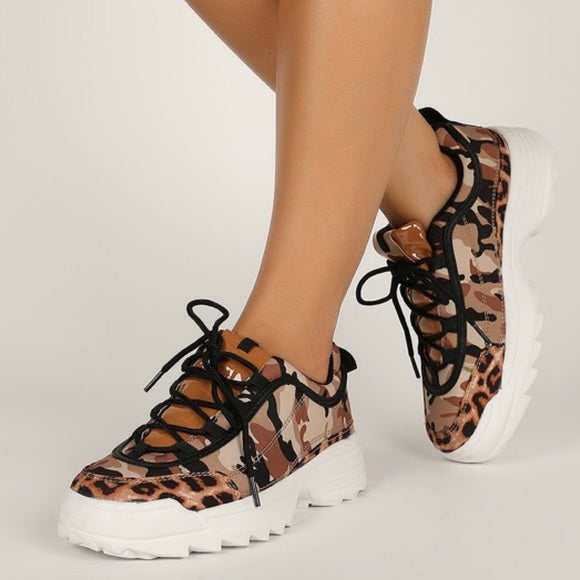 Desert Camouflage Leopard Chunky Heel Sneakers - Wild Luxe Boutique
