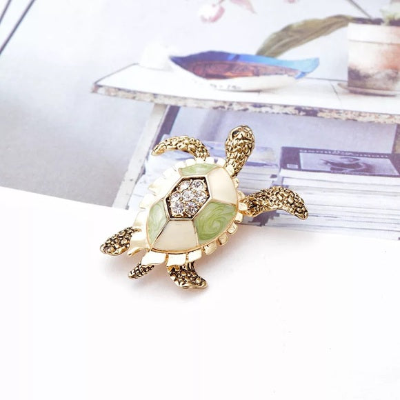 Enamel and Rhinestone Turtle Brooch Pin - Wild Luxe Boutique