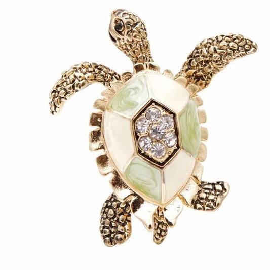 Enamel and Rhinestone Turtle Brooch Pin - Wild Luxe Boutique