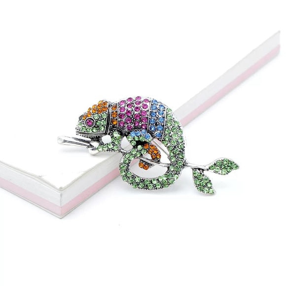 Rhinestone Chameleon Lizard Brooch Pin - Wild Luxe Boutique