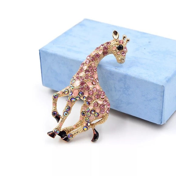 Pink Rhinestone Giraffe Brooch Pin - Wild Luxe Boutique