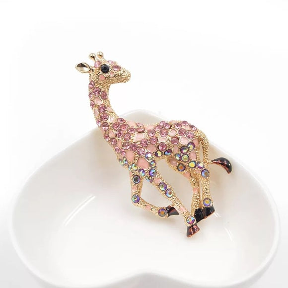 Pink Rhinestone Giraffe Brooch Pin - Wild Luxe Boutique