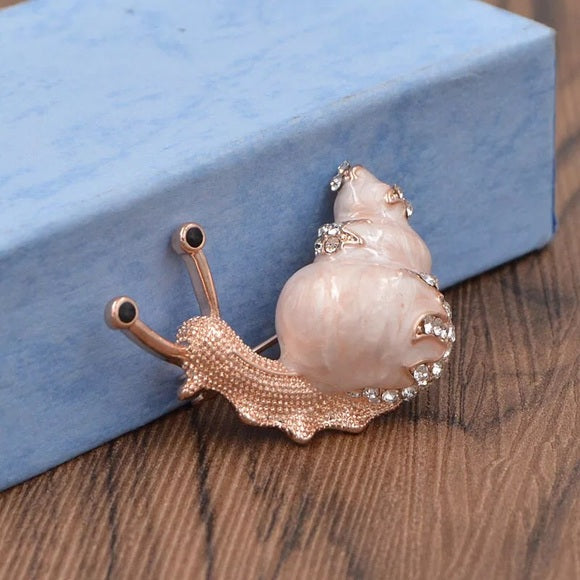 Enamel and Rhinestone Snail Brooch Pin - Wild Luxe Boutique
