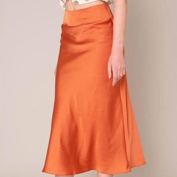 Satin A-Line Midi Skirt in Clay - Wild Luxe Boutique