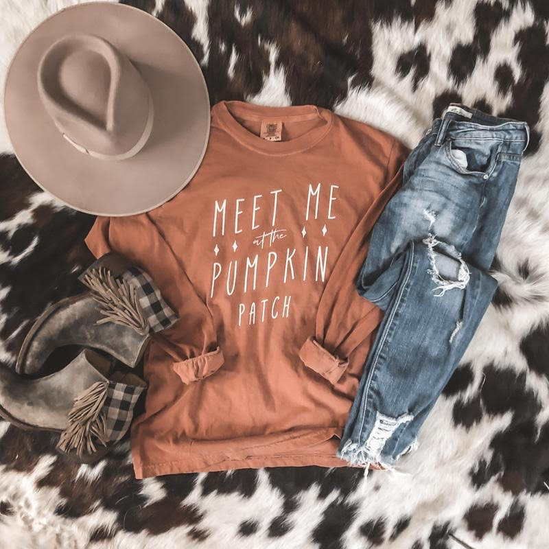 Meet Me At The Pumpkin Patch Long Sleeve Graphic Tee - Wild Luxe Boutique